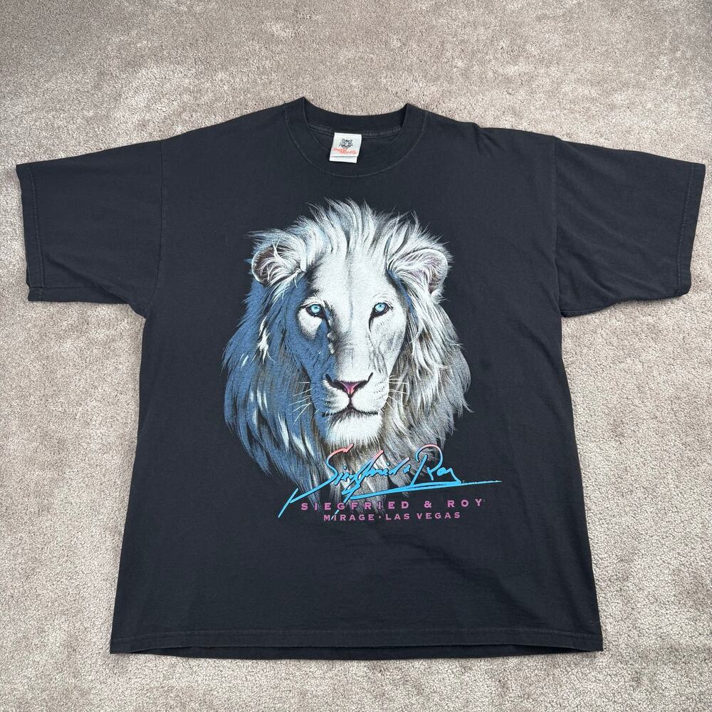 Vintage Siegfried & Roy White Lion Mirage Las Vegas T-Shirt Size XL 90s Tourist